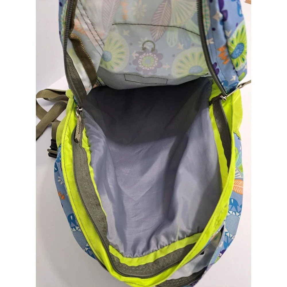 LL Bean Deluxe Backpack School Camp Blue Green Floral Hawaiian Geometric